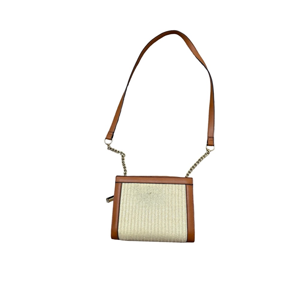 Steve Madden Crossbody Bag Brown Straw Woven Faux Leather Gold Chain Strap - Picture 6 of 6